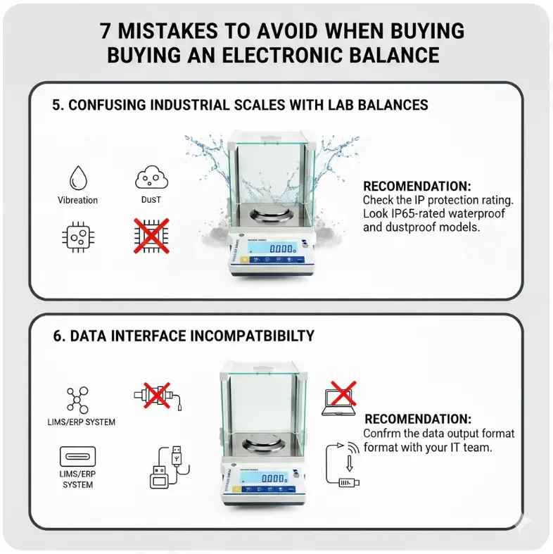 Differences between lab balances and industrial scales, plus ensuring data interface compatibility with ERP systems.