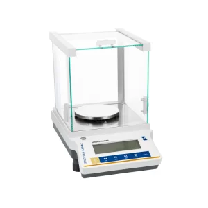 Stuccler SENSE series jewelry balance with draft shield, ideal for high-precision weighing of gems and metals.