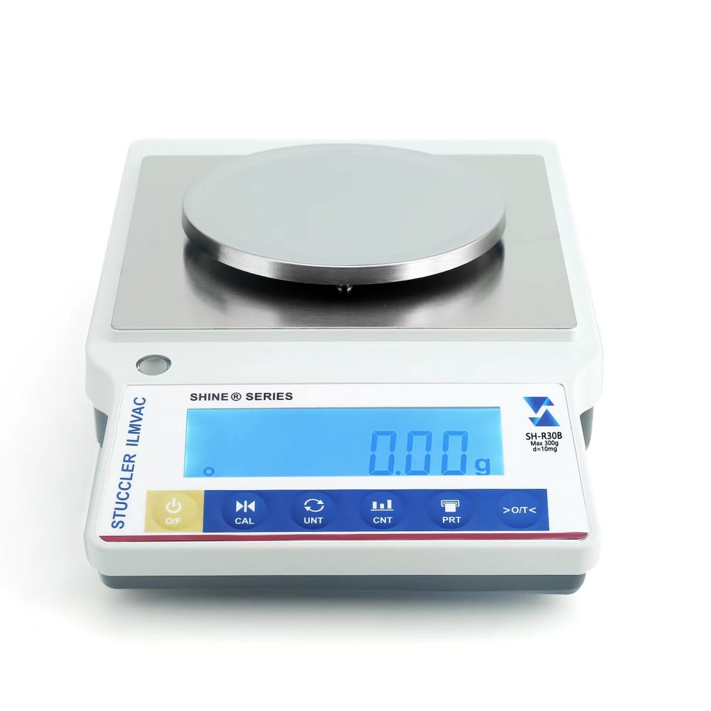 Stuccler Shine Series SH-R30B electronic scale with circular pan, digital display, 300g capacity, 10mg readability.
