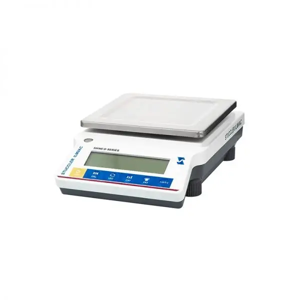 Stuccler Shine series precision electronic top-loading balance with LCD screen and stainless pan.